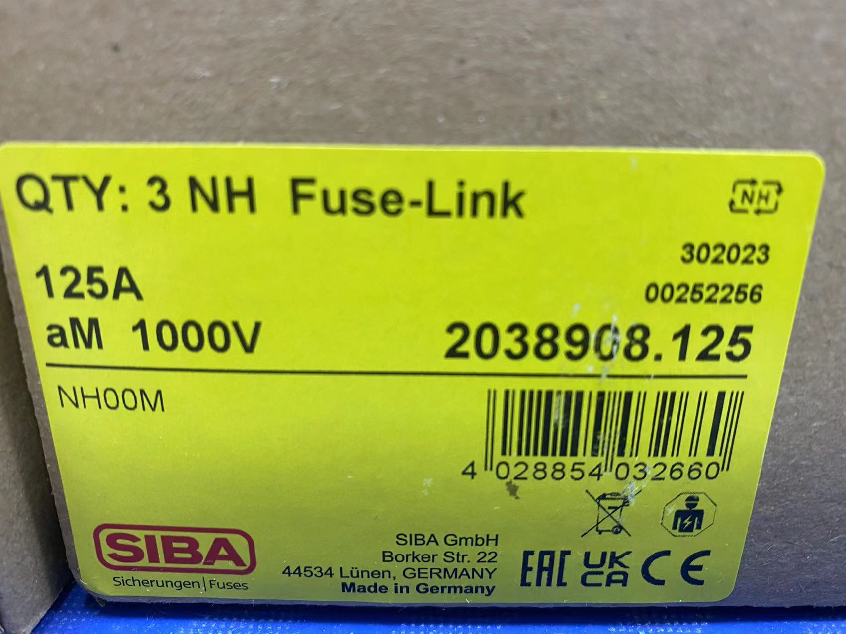 德國進口SIBA熔斷器2038908.125